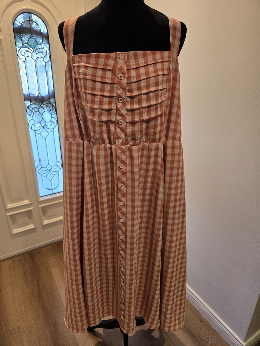 Torrid Orange/Coral Gingham Midi Dress - Picture 2 of 7